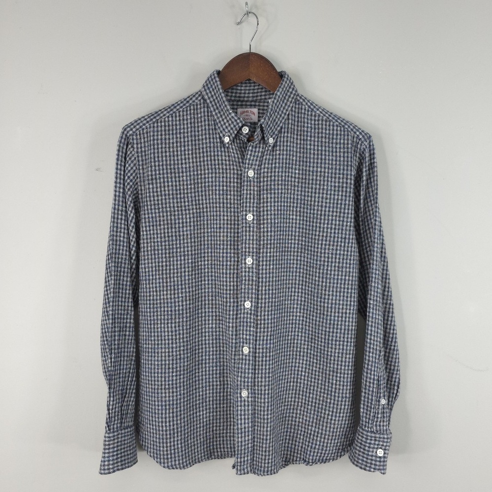 Hamilton Shirt Co. Shirt Mens‎ Medium Blue Check Flecked Flannel Long Sleeve USA